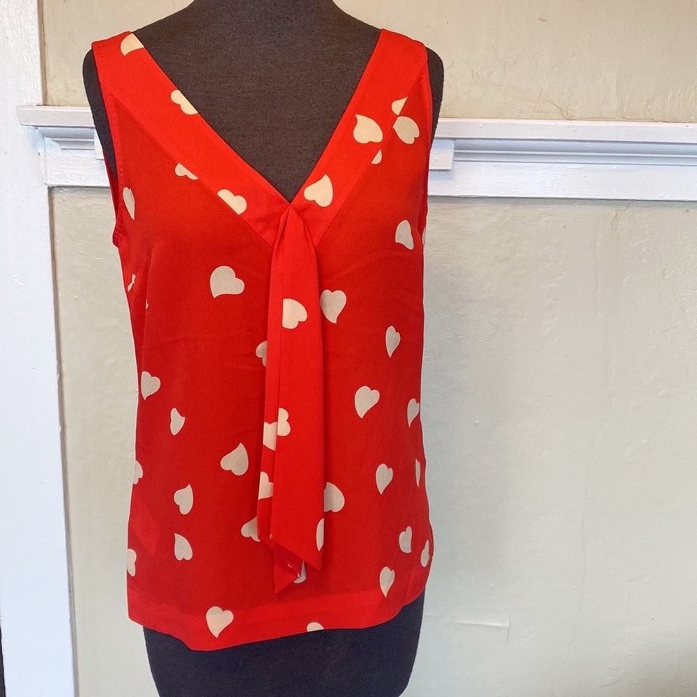 Tory Burch Silk Heart Print Sleeveless Blouse Top